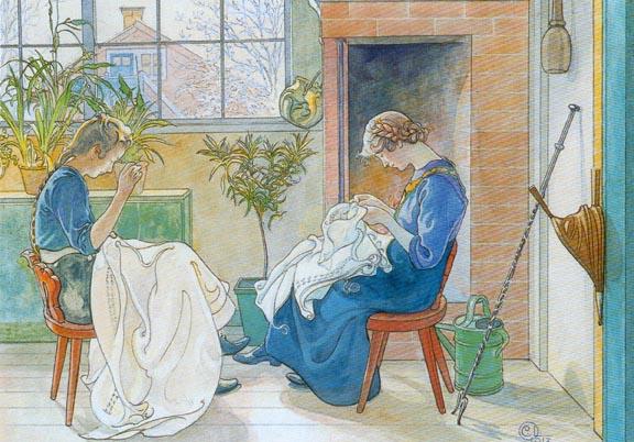 Girls Sewing At The Window — Carl Larsson