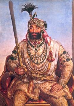 Maharaja Sher Singh Seated On The Golden Throne Of Maharaja Ranjit Singh — August Schoefft