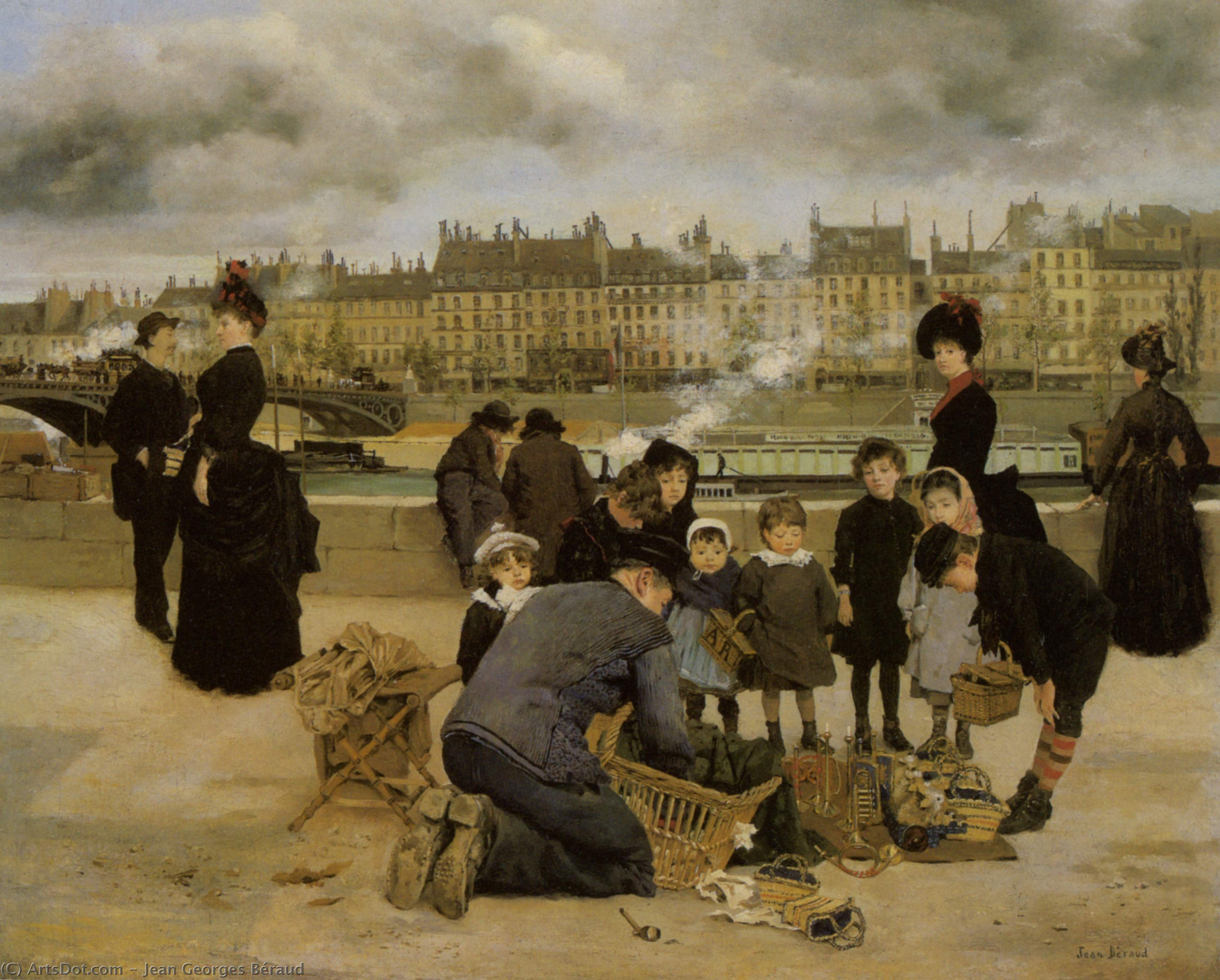 Children With A Toy Seller On The Quai Du Louvre — Jean-georges Béraud