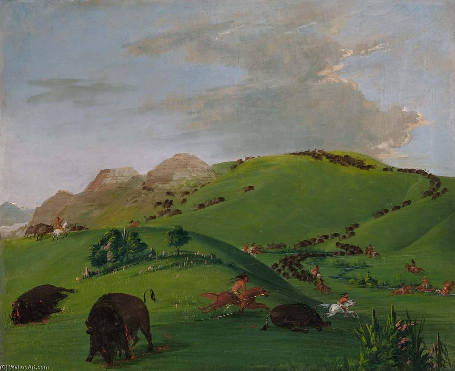 Buffalo Chase, Mouth Of The Yellowstone — George Catlin