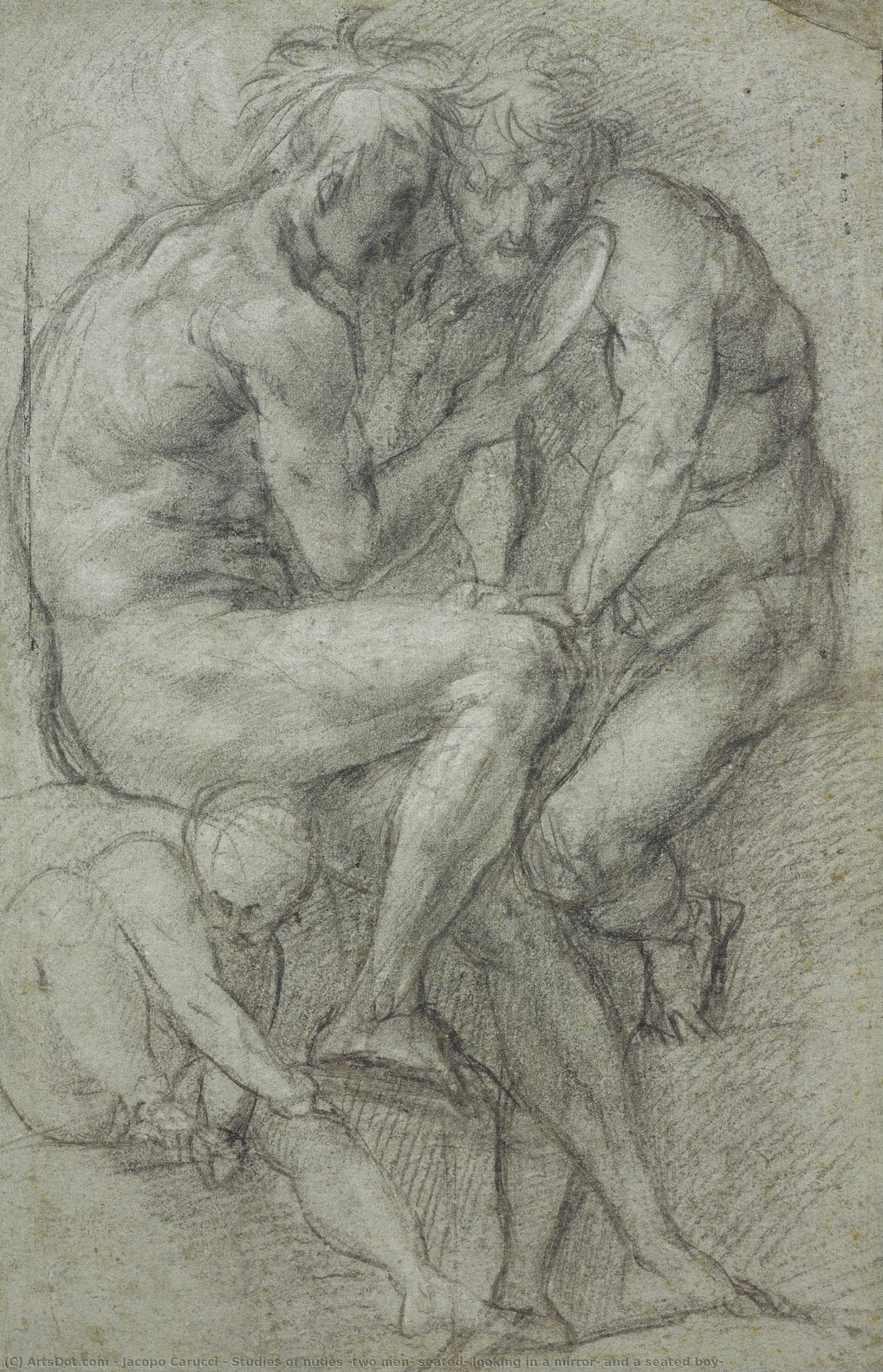 Studies Of Nudes (two Men, Seated, Looking In A Mirror, And A Seated Boy) — Ђакопо Понтормо