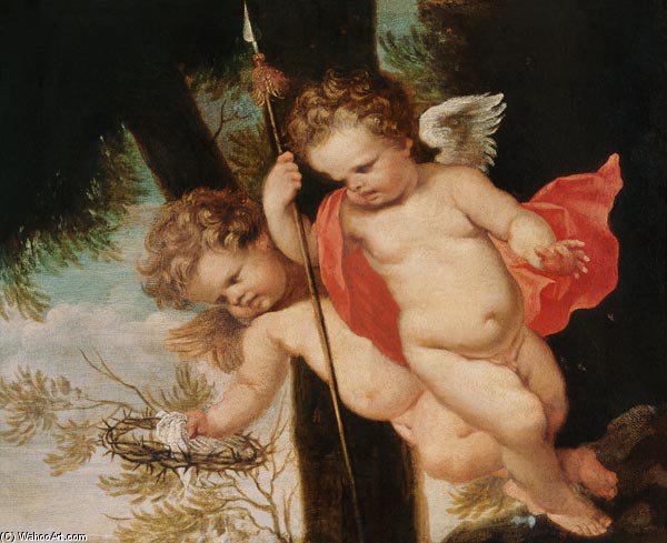 Two Flying Cherubs, Holding The Crown Of Thorns And The Spear Of Longinus — Giovanni Andrea Podesta
