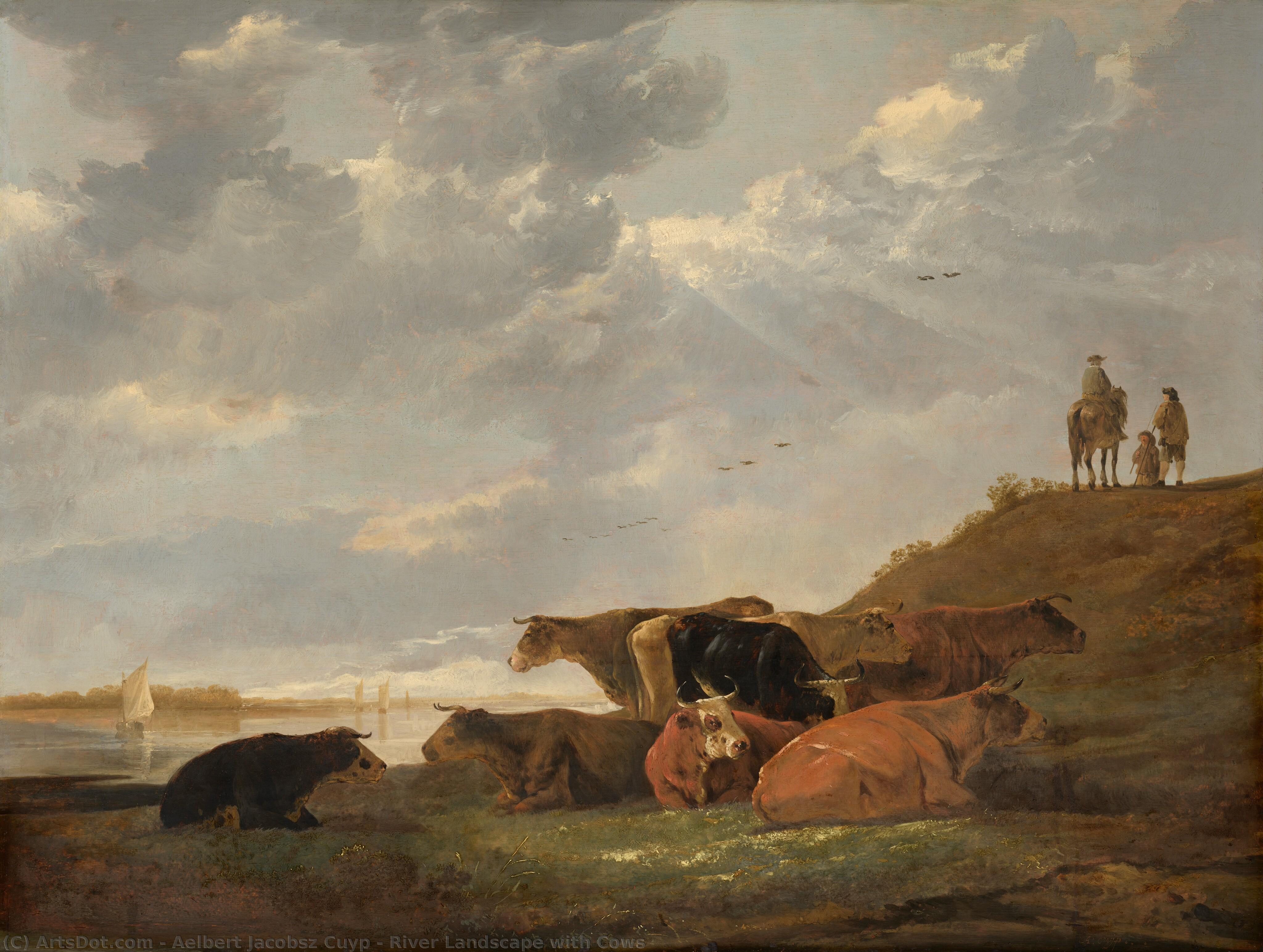 River Landscape With Cows — アエルベルト・ヤコブスゾーン・カイプ