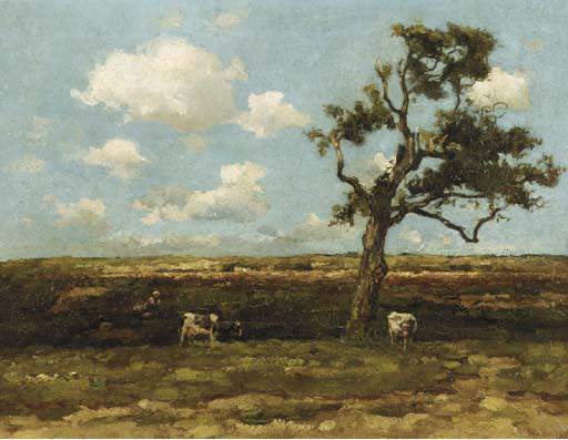 Eik; Cows By An Oak Tree In A Landscape — Wilhelmus Hendrikus Petrus Johannes Zwart