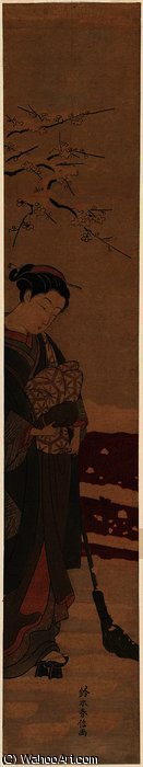 Young Woman Sweeping Snow — Suzuki Harunobu
