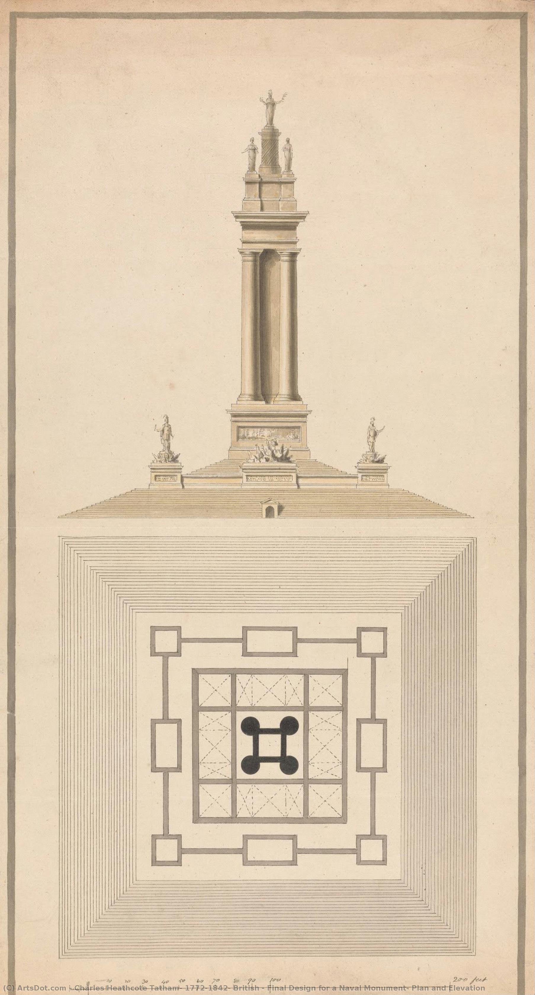 Final Design For A Naval Monument: Plan And Elevation — Charles Heathcote Tatham, 1772–1842, British