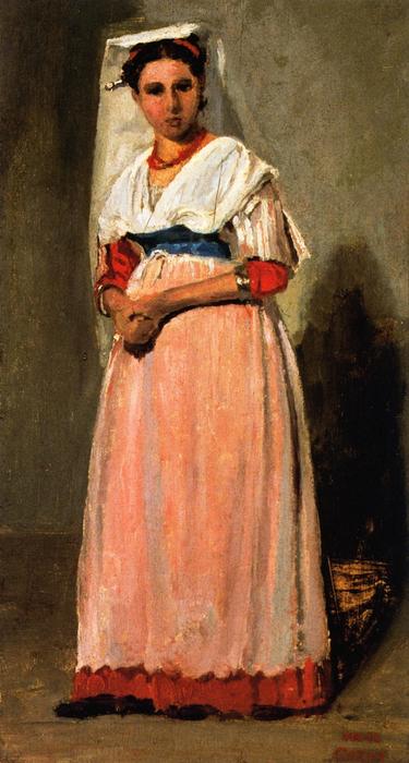 Standing Italian Woman From Albano In Festive Costume — Jean-baptiste-camille Corot