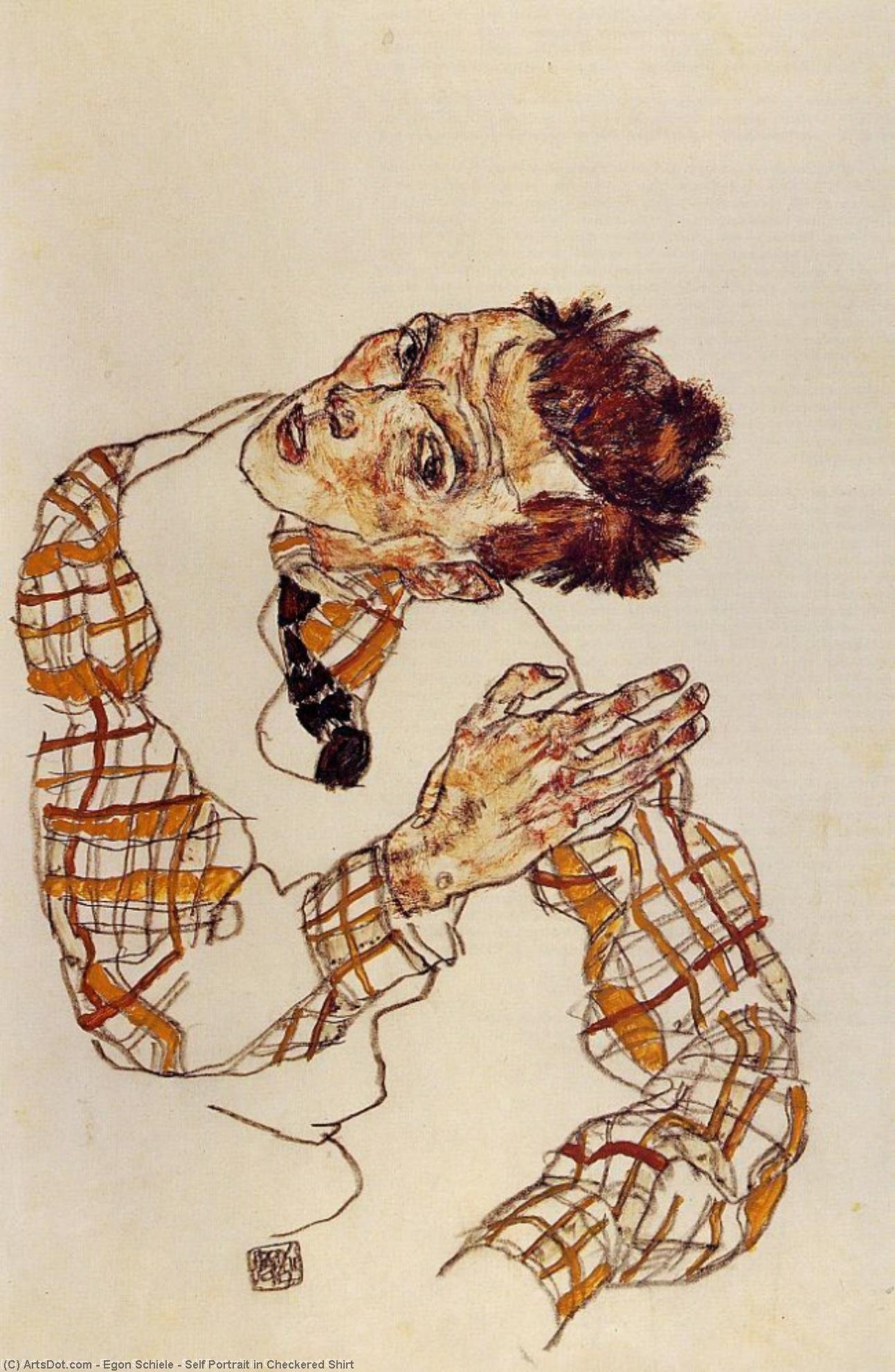 Self Portrait In Checkered Shirt — Егон Шиле