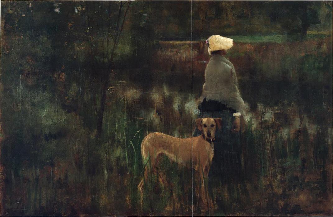 A Woman And Her Dog At Grez Sur Loing — Sir John Lavery