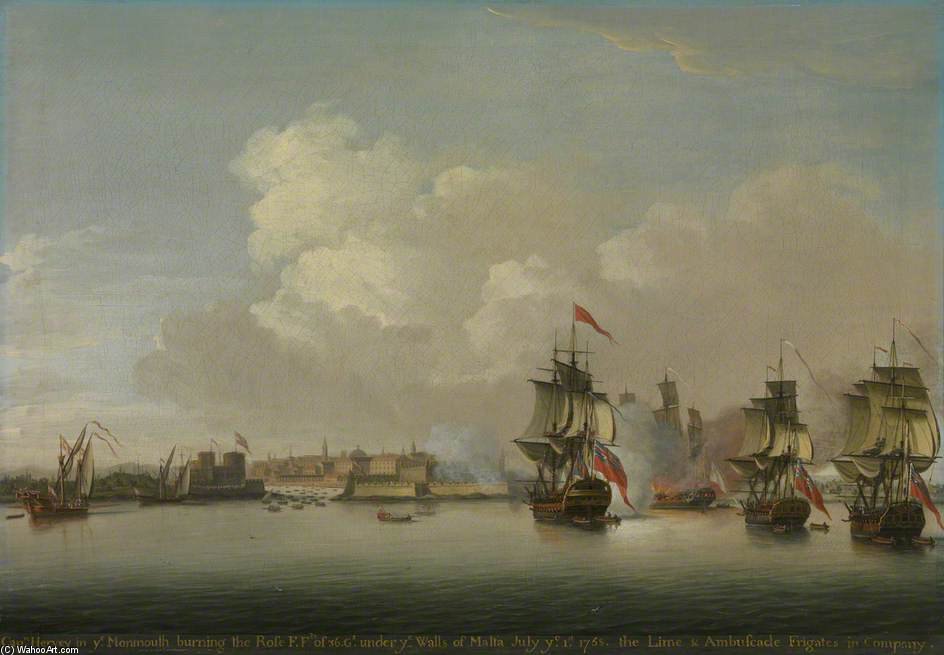 Hms 'monmouth' Burning The French Frigate 'rose' — Dominic Serres