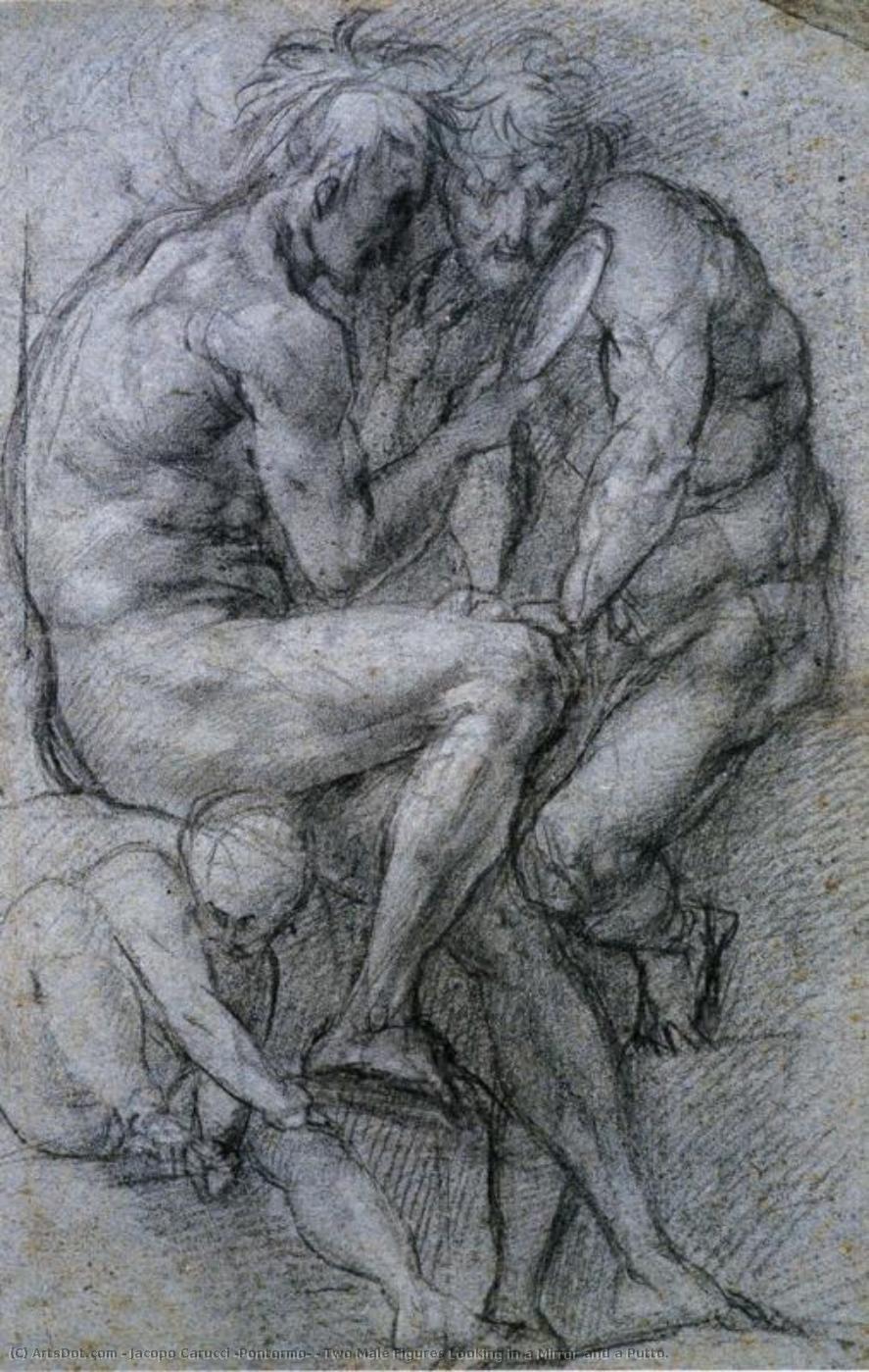 Two Male Figures Looking In A Mirror And A Putto. — Jacopo Carucci
