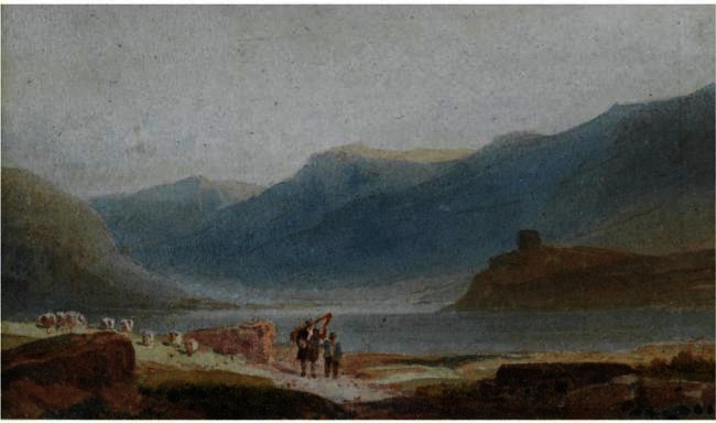 A Man With A Harp And His Son Near Dolbadern Castle, Llanberis — David Cox