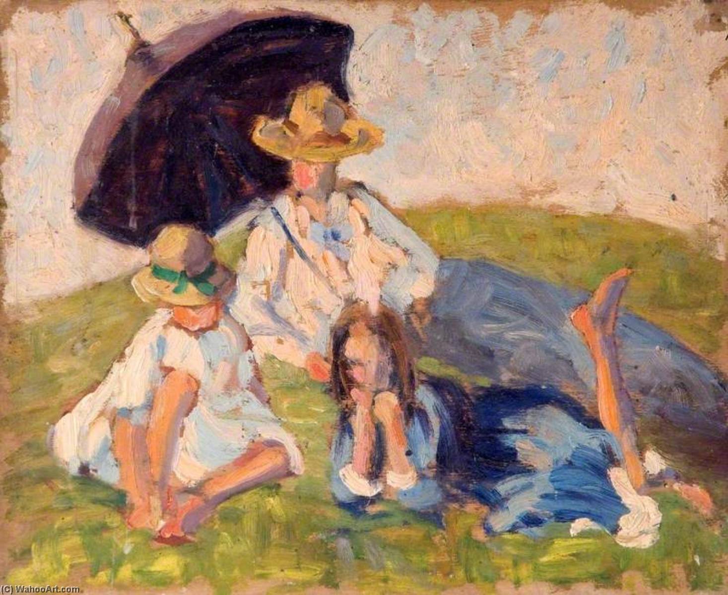 Woman And Children With An Umbrella — Elizabeth Muntz
