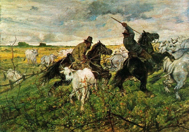 Two Cowboys With A Herd Of Cattle — Giovanni Fattori