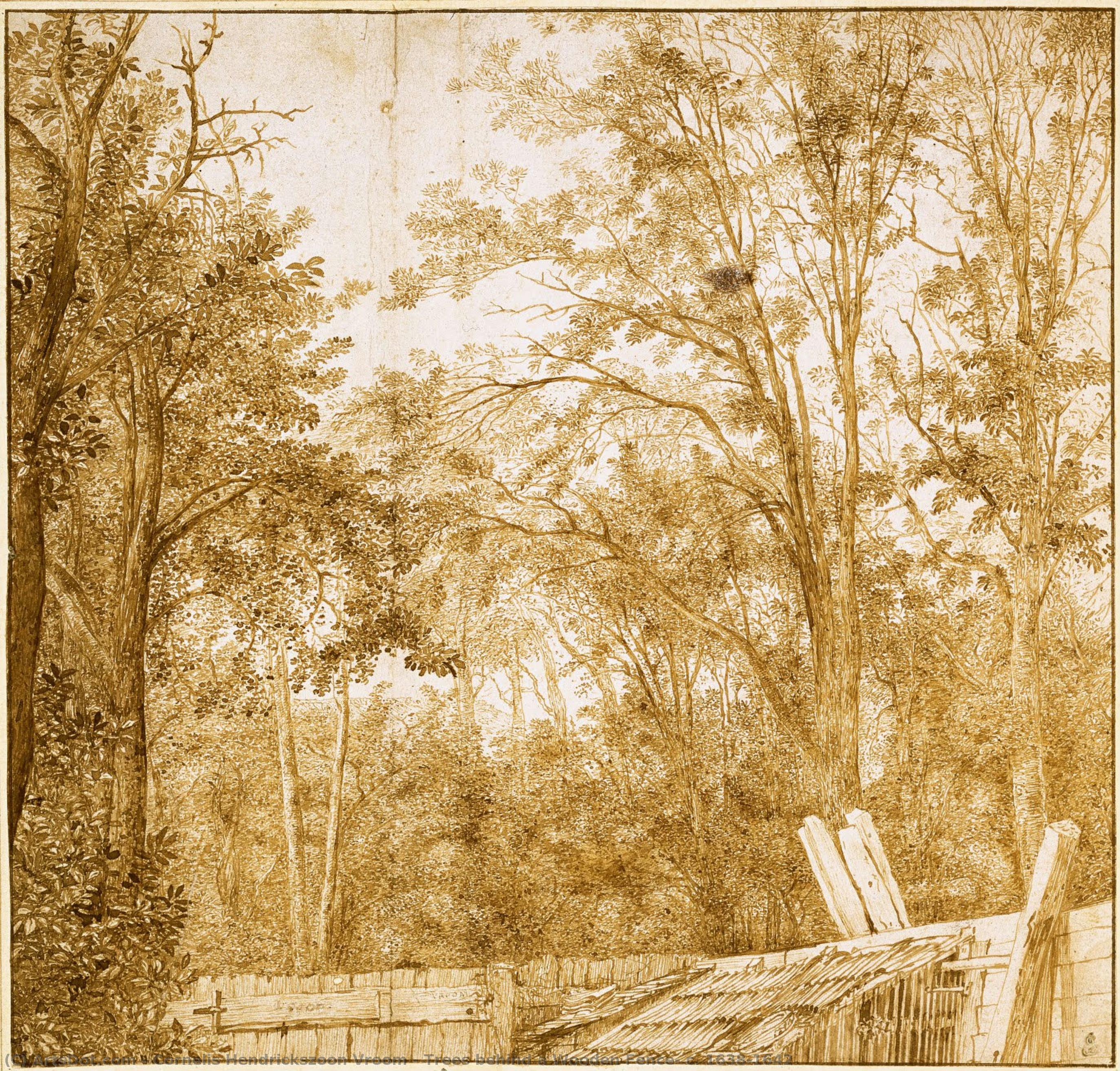 Trees Behind A Wooden Fence, C. 1638-1642 — Cornelis Hendrickszoon Vroom
