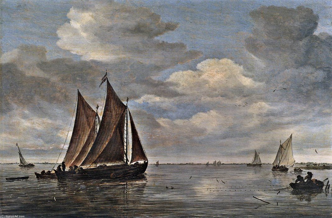 Fishing Boats On A River — Jacob Salomonsz Ruysdael