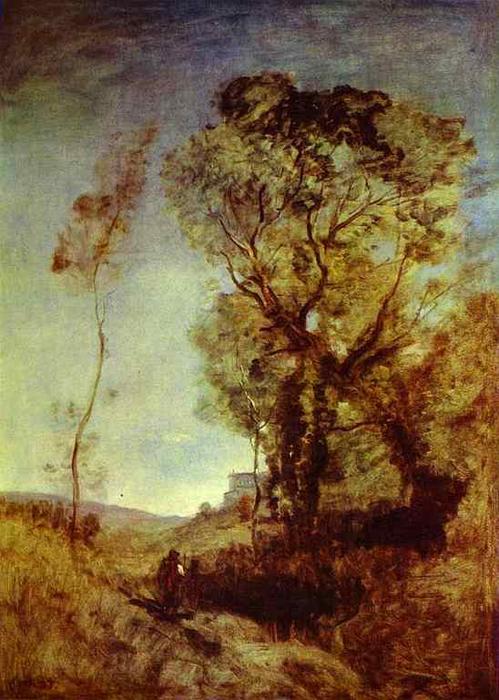 Italian Villa Behind Pines — Jean-baptiste-camille Corot