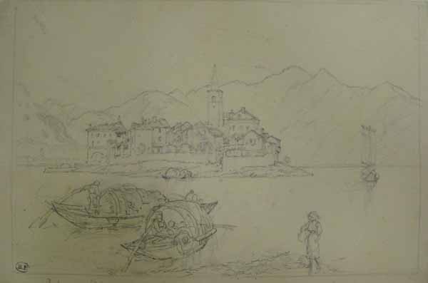 Italian Lake Scene With Boats — Myles Birket Foster