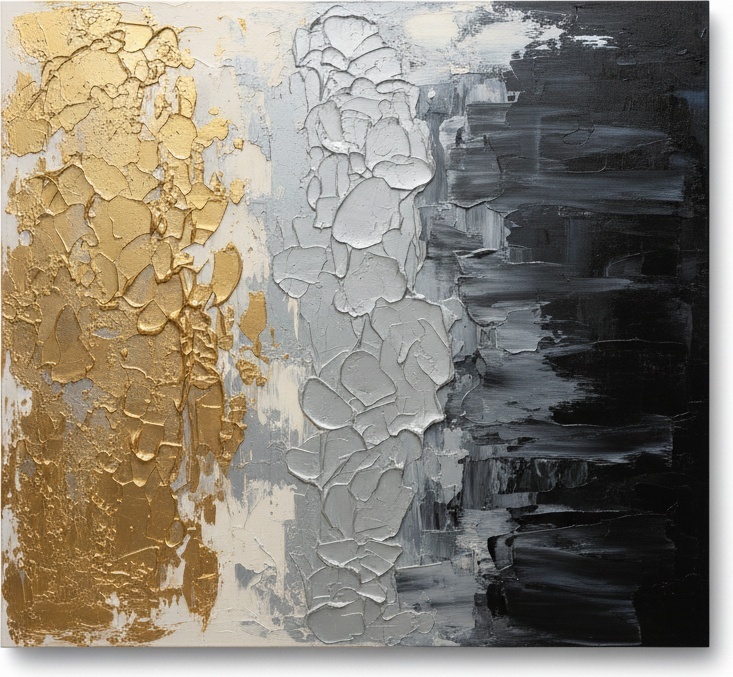 Gilded Fragments And Shadowed Voids: A Monumental Study In Tactile Gold And Charcoal — David Moreau