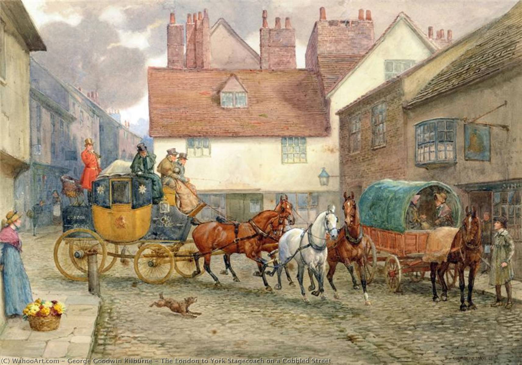 The London To York Stagecoach On A Cobbled Street — George Goodwin Kilburne
