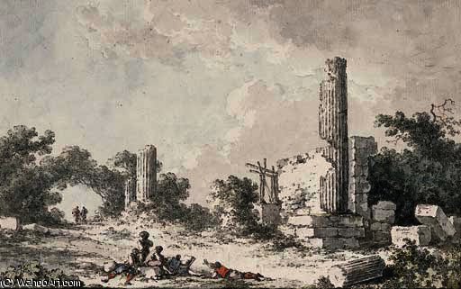 The Ruins Of The Temple Of Castor And Pollux, Agrigento, With Artists Sketching — Claude Louis Chatelet