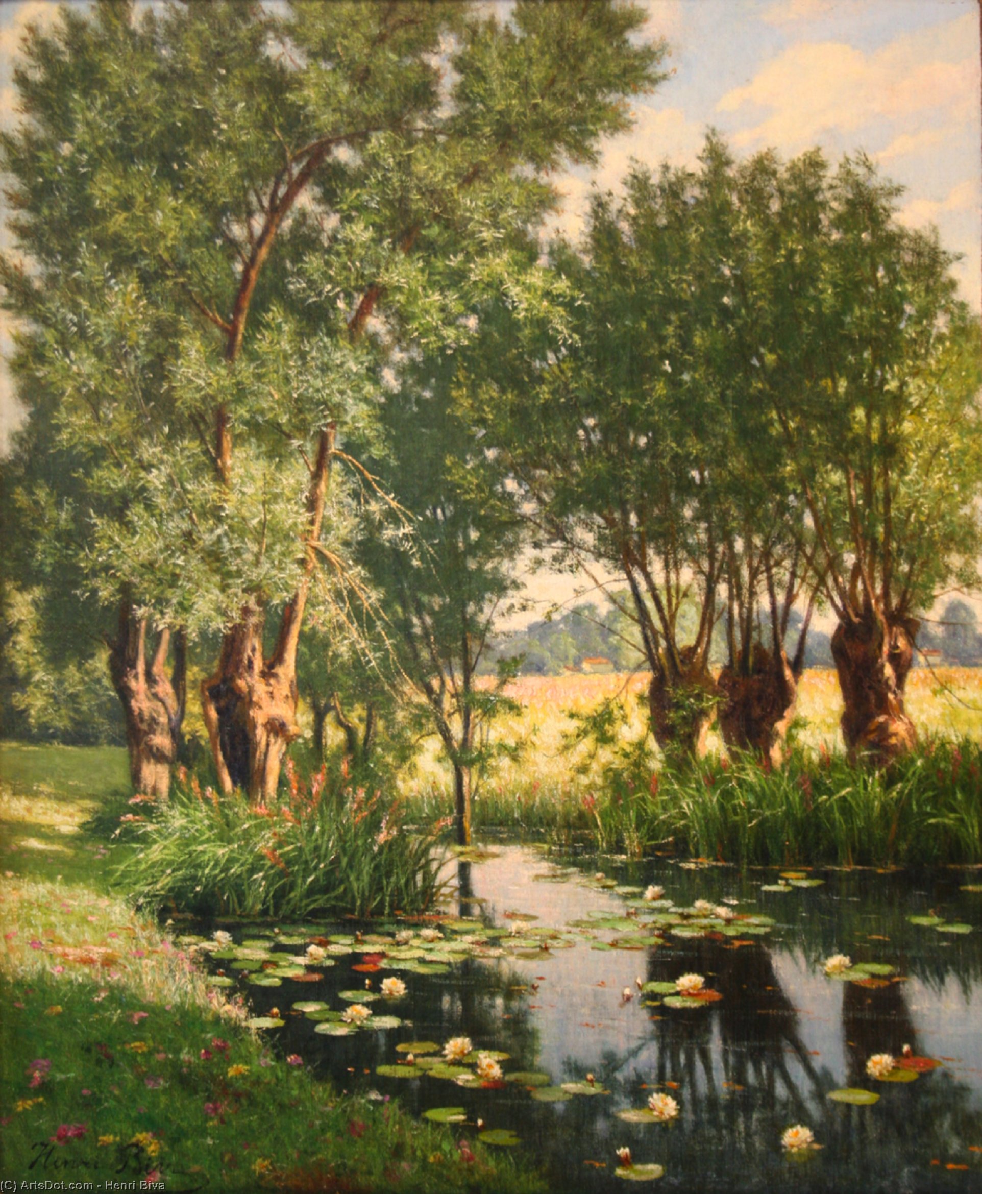 River Scene In Spring — Henri Biva