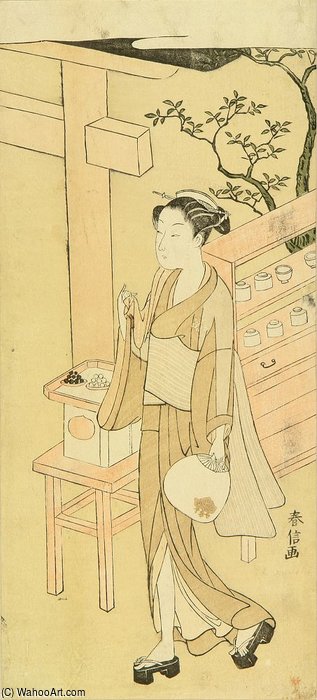 A Teahouse Waitress, Osen, Hollding A Fan — Suzuki Harunobu
