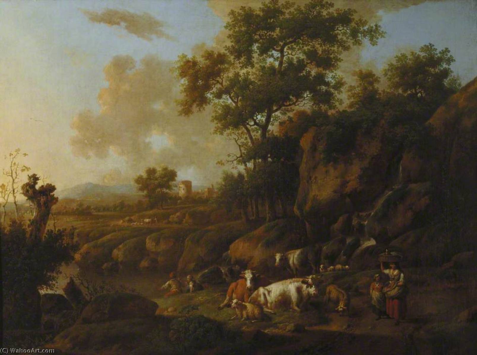 River Landscape With Figures And Animals — Jan Jansz Vajnants