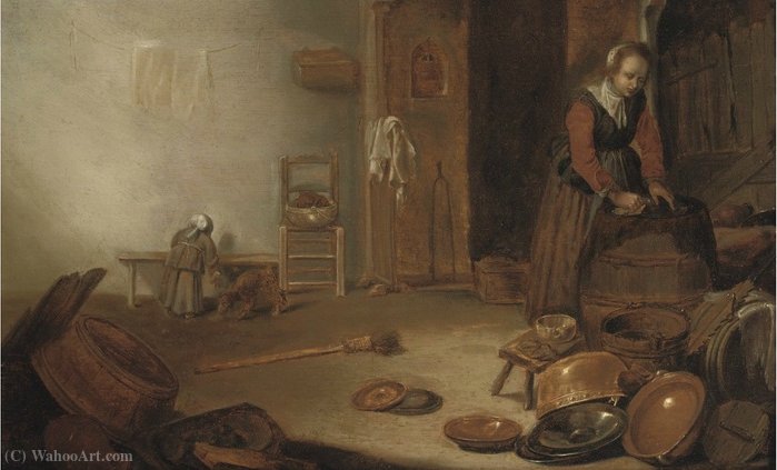 A Kitchen Interior With A Maid Cleaning — Cornelis Saftleven (cornelis Zachtleven)