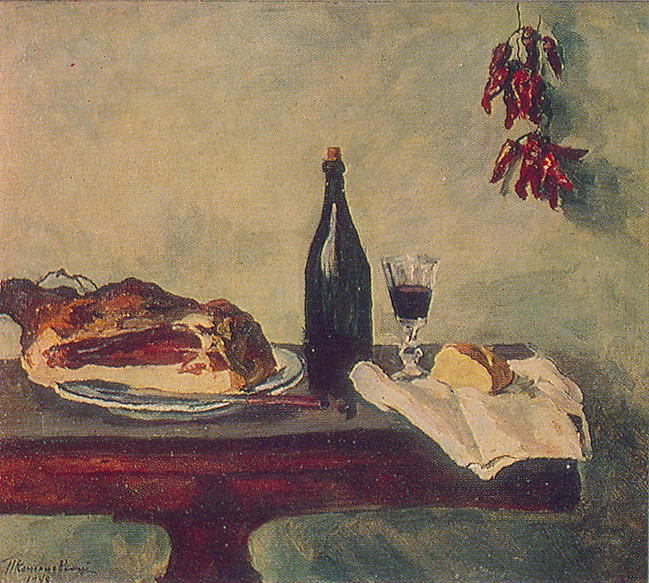 Still Life. Bread, Ham And Wine. — Pyotr Konchalovsky