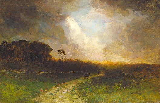 Untitled (landscape, Man On Horse), (painting) — Edward Mitchell Bannister