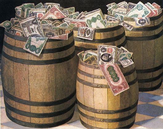 Barrels Of Money, (painting) — Victor Dubreuil