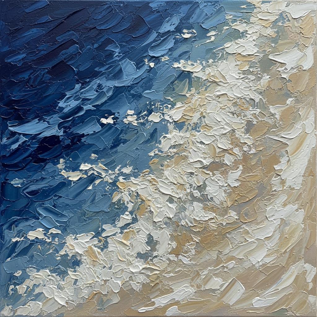 Fragmentierte Horizonte Von Indigo Und Creme In Einer Singulären Skulpturalen Impasto-bewegung — David Moreau