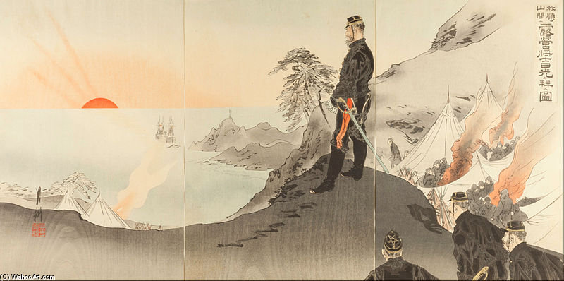 Picture Of Officers And Men Worshiping The Rising Sun While Encamped In The Mountains Of Port Arthur — Ogata Gekko
