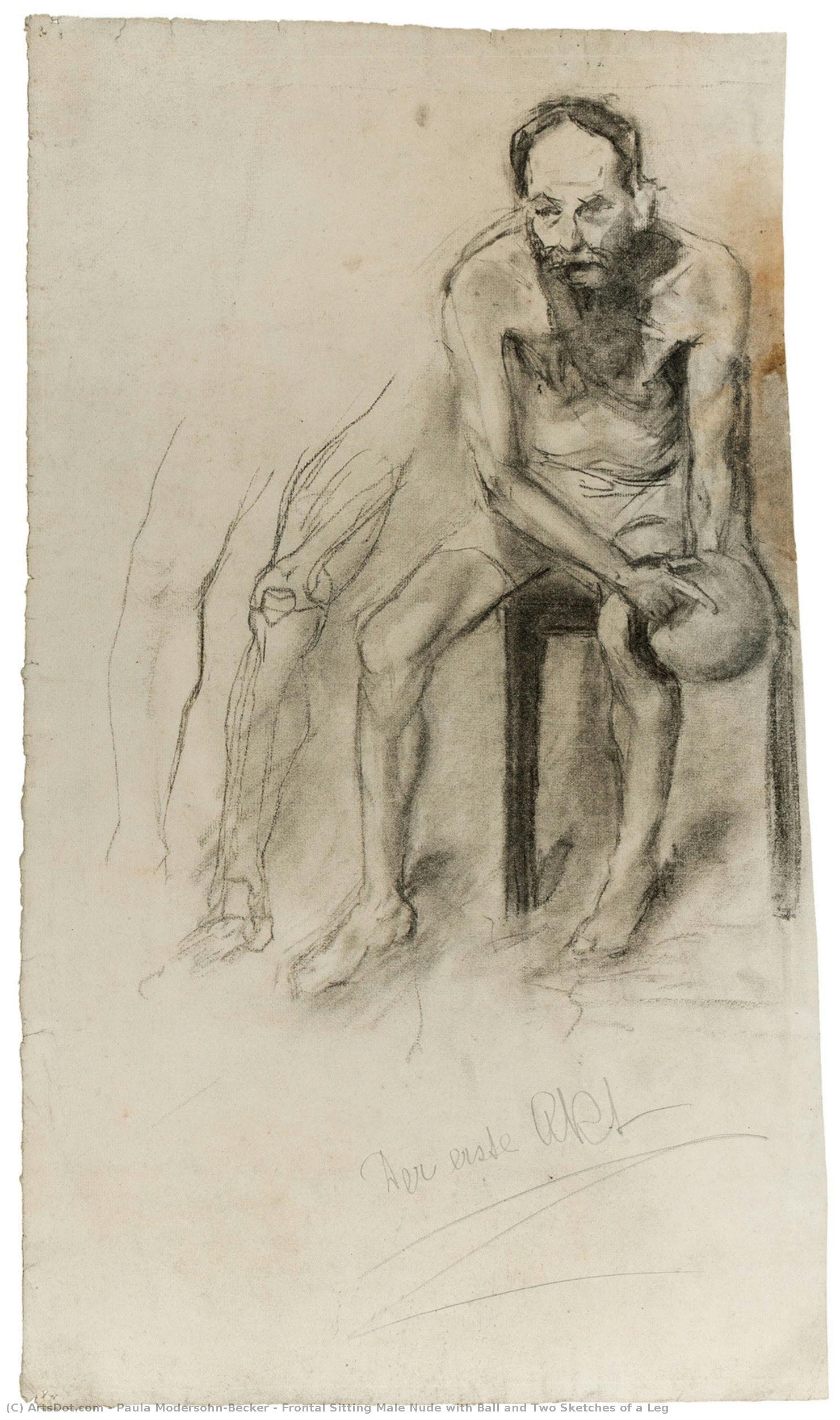 El Hombre Sentado Frontalmente Desnudo Con Una Pelota Y Dos Dibujos De Una Pierna — Paula Modersohn-becker
