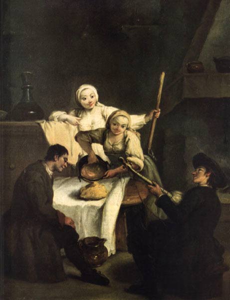 La Polenta. . Venezia, Ca' Rezzonico. — Pietro Longhi