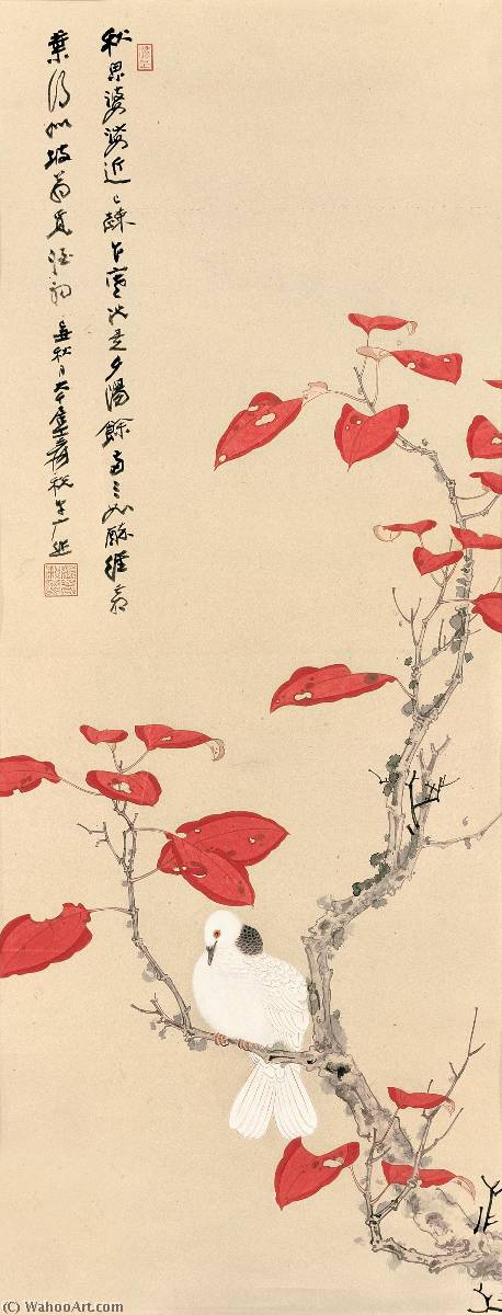 White Dove And Red Leaves — Zhang Daqian
