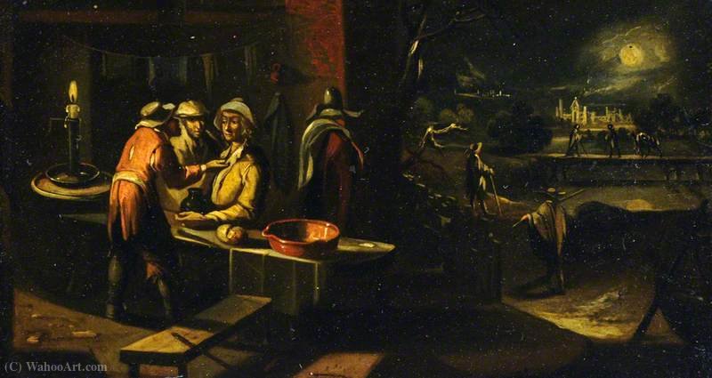 Three Figures Conversing In A Moonlit Castle — Hendrick Van The Younger Steenwyck