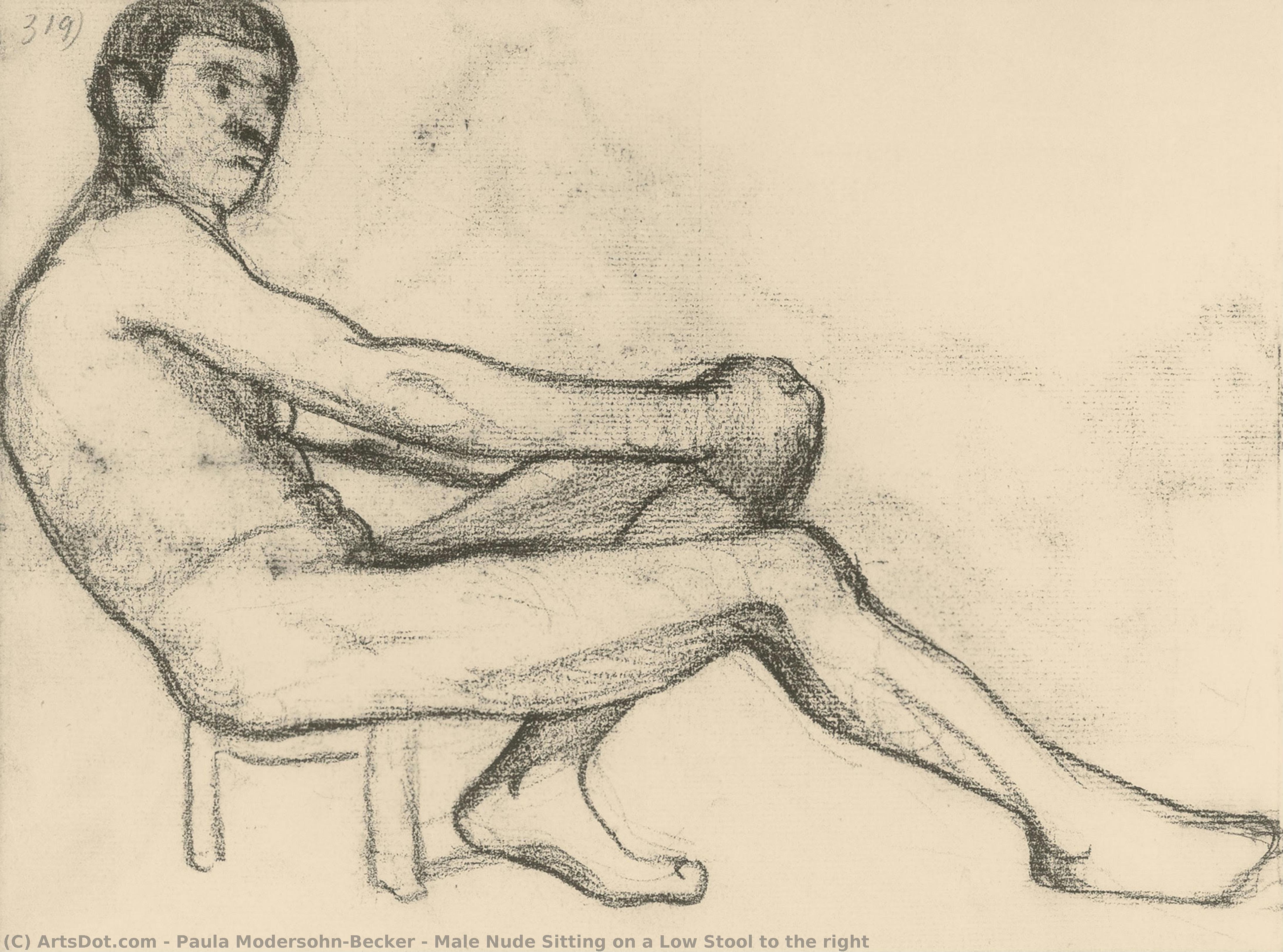 Male Nude Sitting On A Low Stool To The Right — Paula Modersohn-becker
