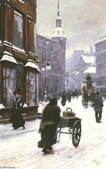 A Street Scene In Winter, Copenhagen — Paul Gustave Fischer
