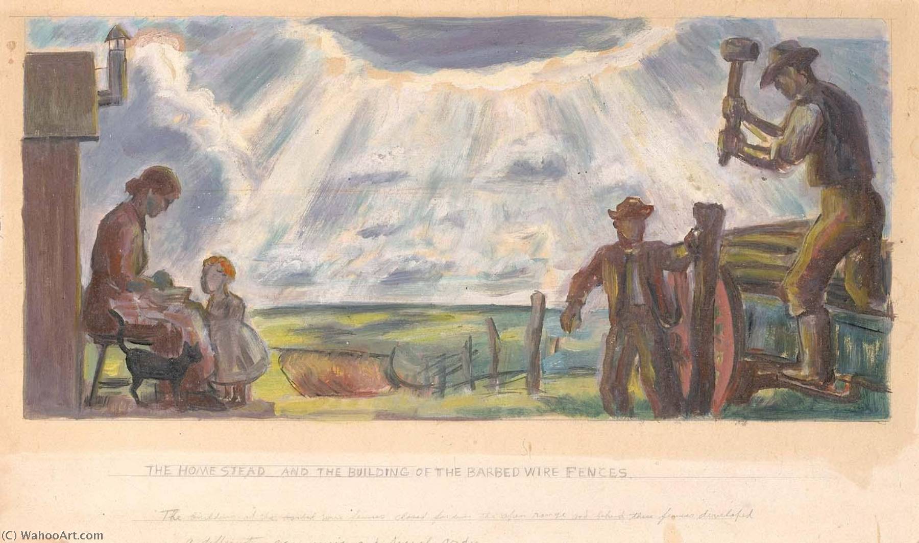 The Homestead And The Building Of The Barbed Wire Fences (mural Study For Interior Building, General Land Office, Washington, D.c.) — John Steuart Curry