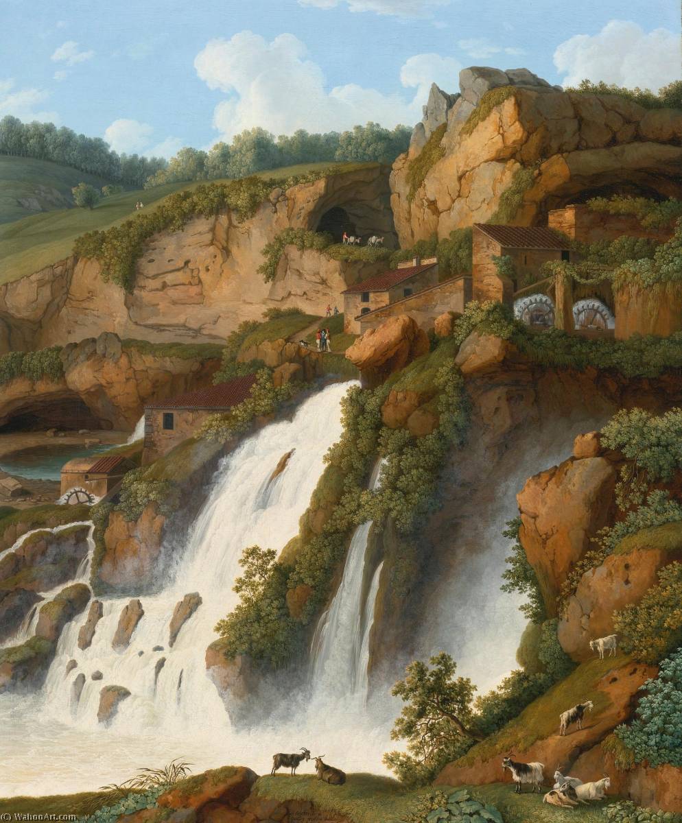 View Of The Waterfall At Anitrella With Goats Grazing Nearby — Jakob Philipp Hackert