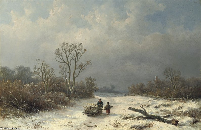 Faggot-gatherers On Snowy Path — Anthonie Jacobus Van Wijngaerdt