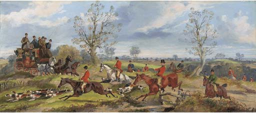 A Hunt In Full Cry Crossing The Path Of The York To London Coach — Samuel Henry Gordon Alken