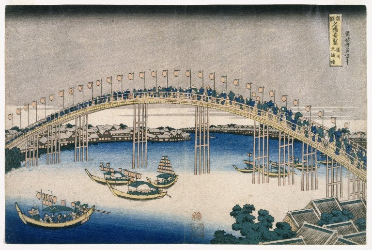 The Festival Of Lanterns On Temma Bridge — Katsushika Hokusai