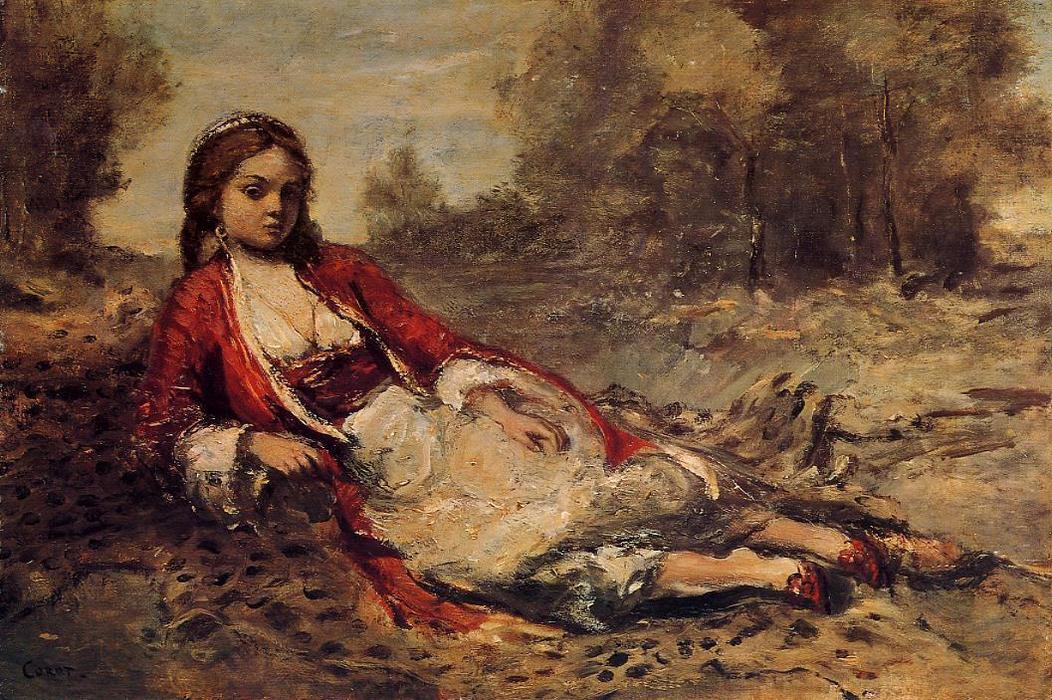 Young Algerian Woman Lying On The Grass — Jean-baptiste-camille Corot