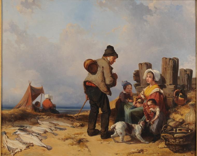 Famille De Pêcheurs Sur La Plage — Charles Louis Mozin