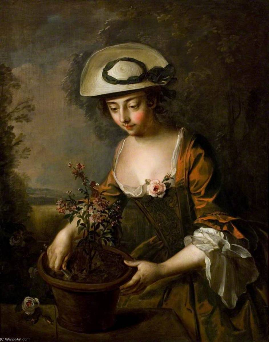 Young Woman With Verbena (earth) — Philippe Mercier