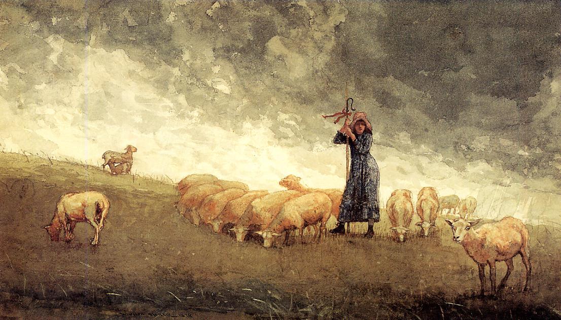 Shepherdess Tending Sheep — Winslow Homer