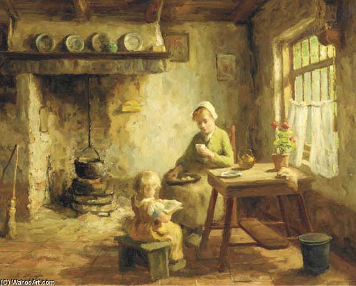 A Mother And Child In A Kitchen — Evert Pieters